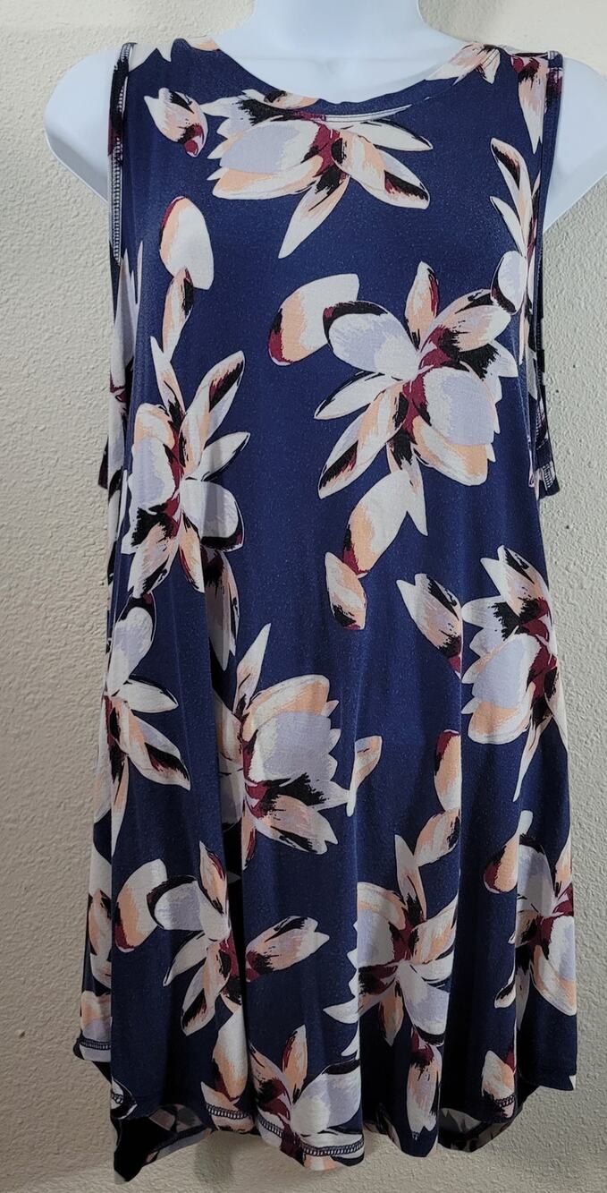 Livi Blue Pink Floral Print Sleeveless Top 14 16 Lightweight Soft Stretchy